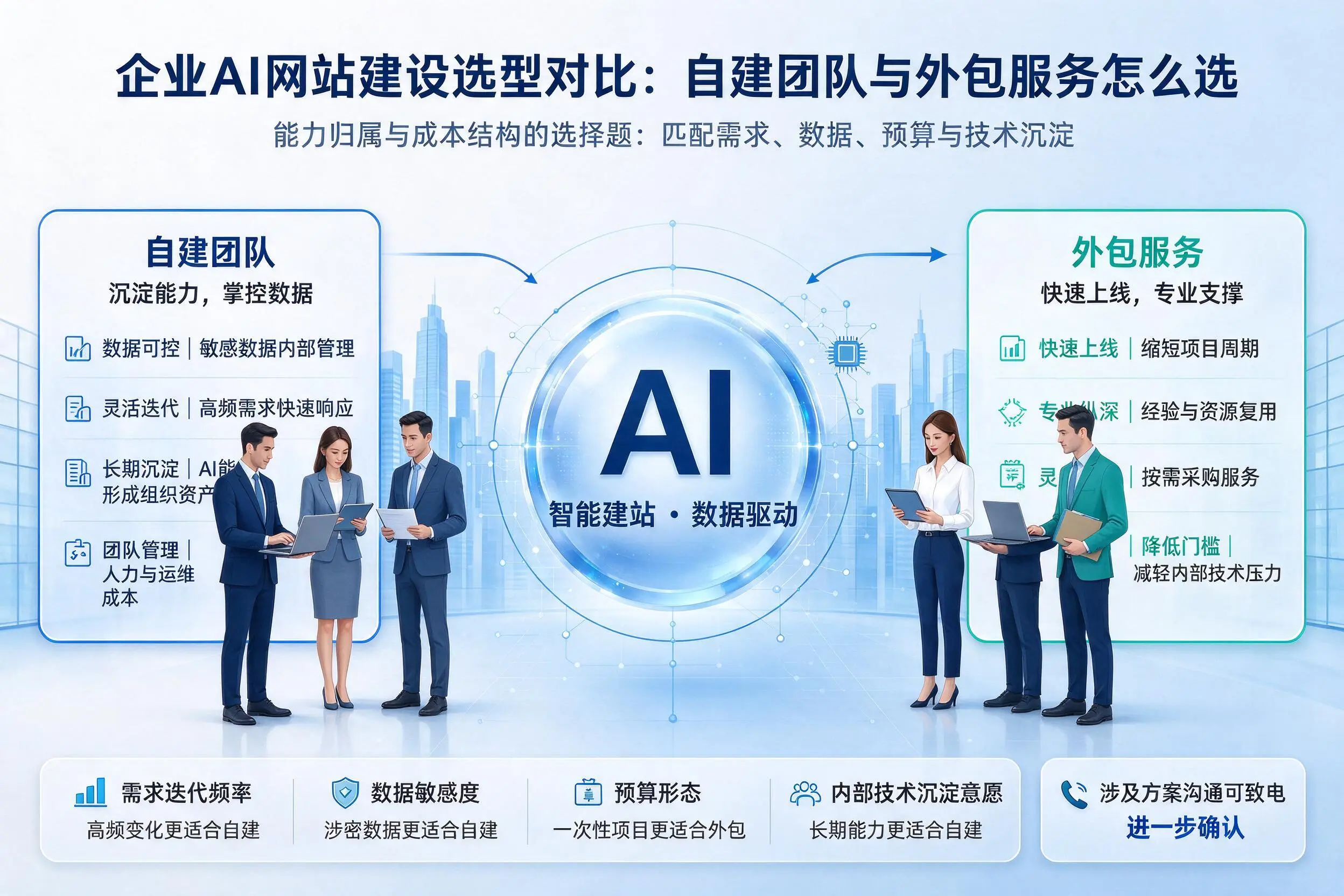 周口企业AI网站建设选型对比：自建团队与外包服务怎么选